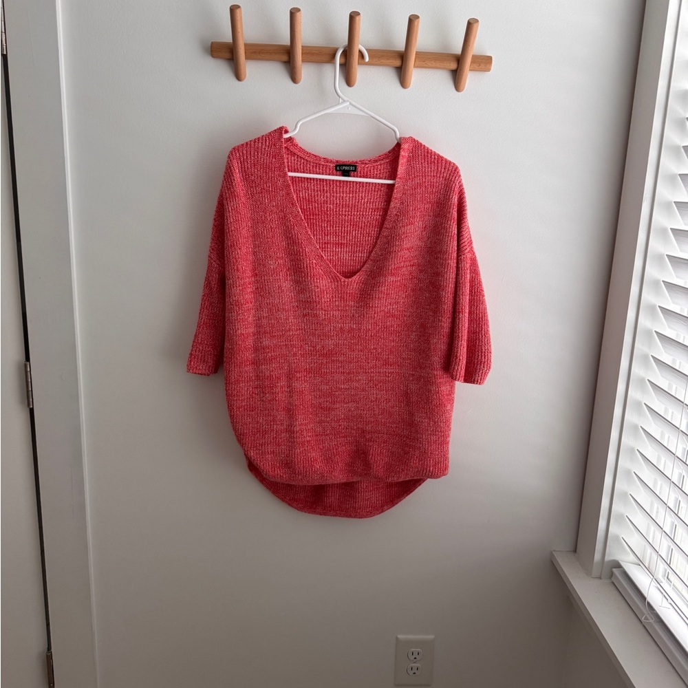 Express Coral V-Neck Sweater